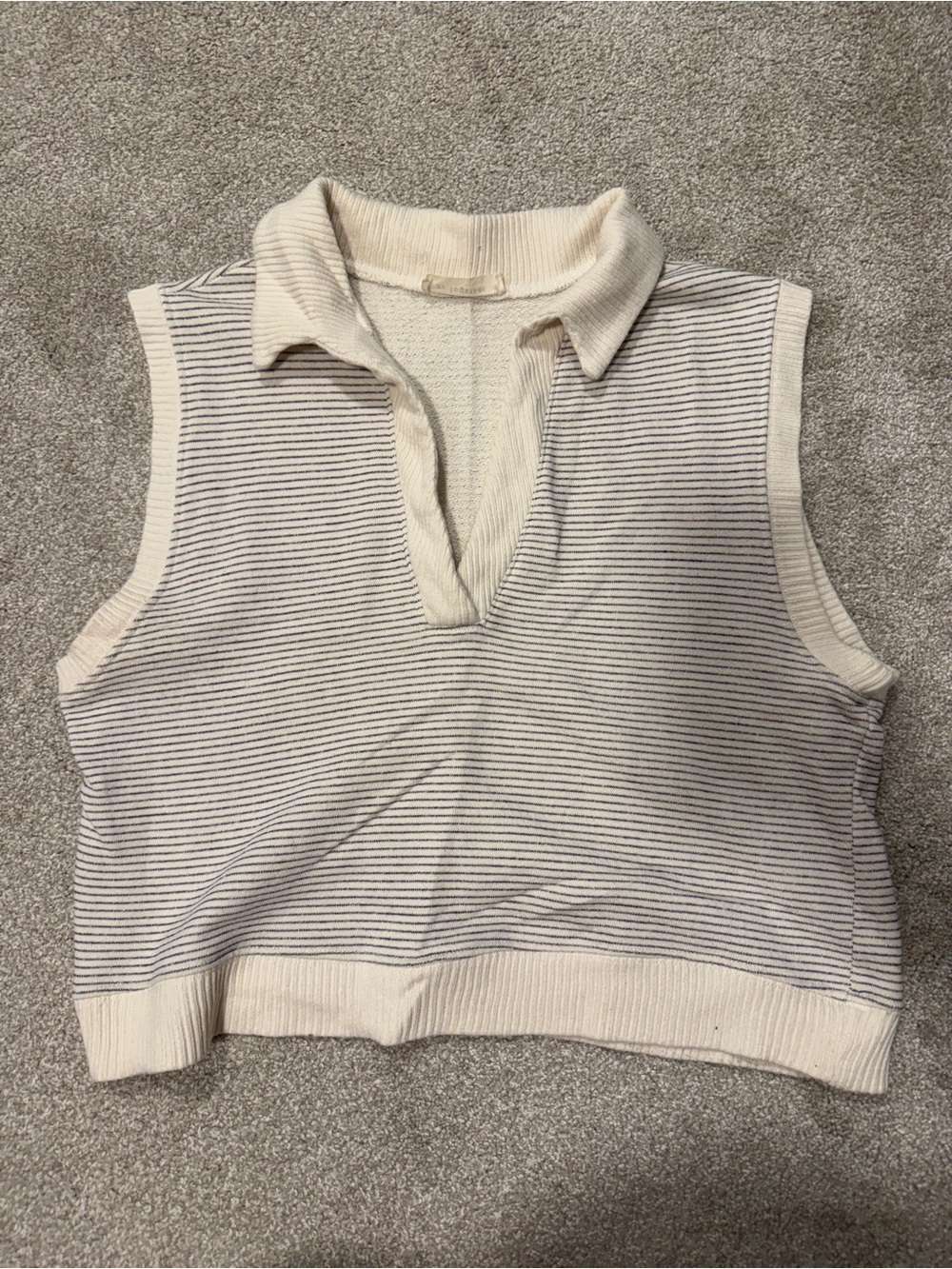 Cream Ribbed Collared Work Sweater Vest